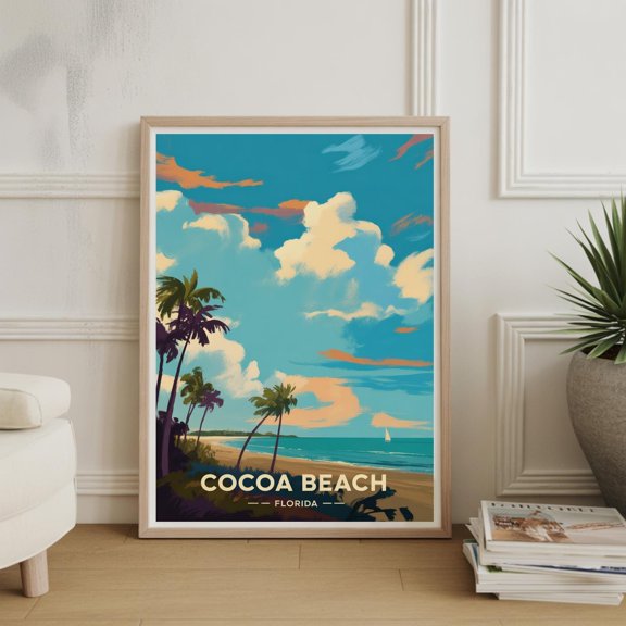 Cocoa Beach Florida Travel Poster, Vintage Coastal Wall Art , Poster Print Only