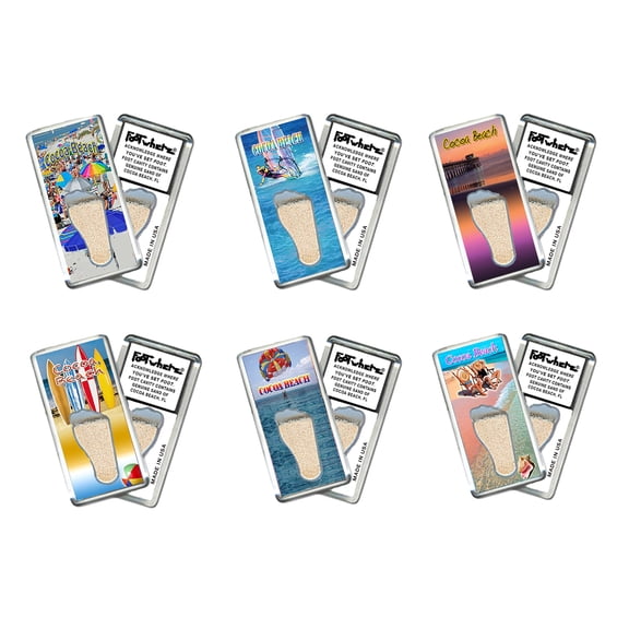 Cocoa Beach FootWhere Fridge Magnets. 6 Piece Set. (CB200 - Assorted)