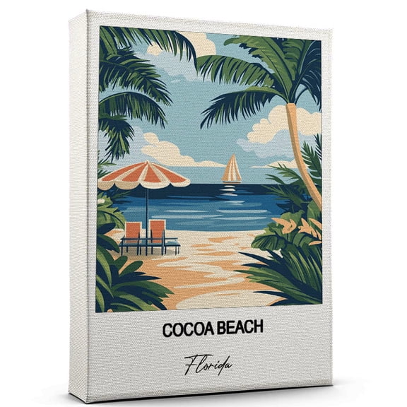 Cocoa Beach Travel Scenic Canvas Wall Art -Florida Canvas Nature-Inspired Print for Bedroom, Living Room, or Office Travel Gift