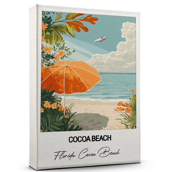 Cocoa Beach Travel Scenic Canvas Wall Art -Florida Cocoa Beach Canvas Nature-Inspired Print for Bedroom, Living Room, or Office Travel Gift