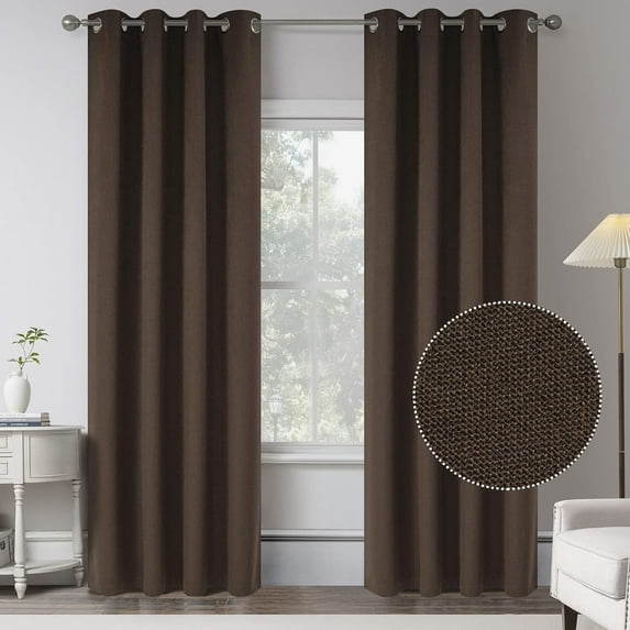 Cocoa Brown Linen 100% Blackout Curtains for Bedroom - 95 Inches Long Energy Saving Thermal Insulated Window Treatment Curtain Drapes for Living Room (2 Panels,W 52 x L 95 Inch Length)
