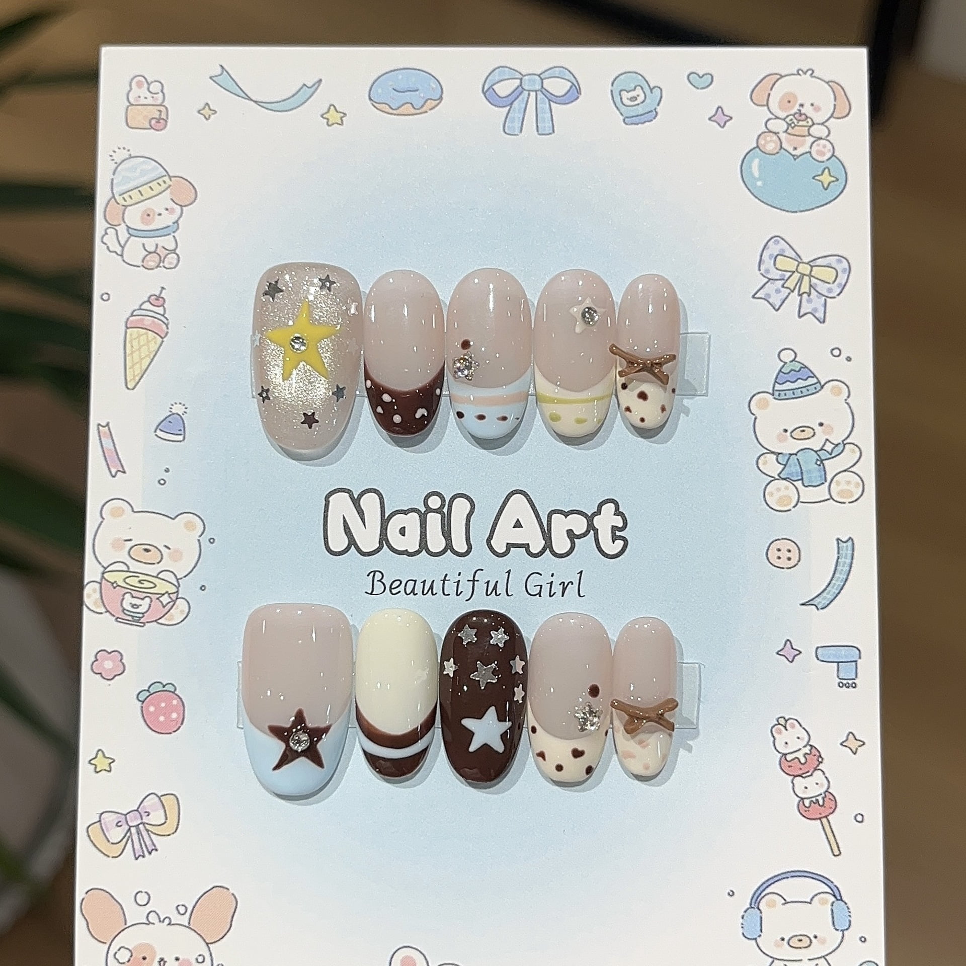 [Cocoa Brown Milk] Retro Brown Blue Yellow Playful Star Polka Dot ...