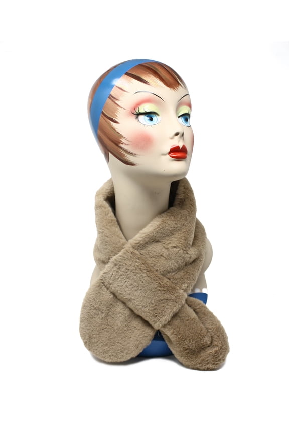 Cocoa Brown Plush Cowl Neck Collar Style Pull Through Scarf - Extra Soft Velvet Feel