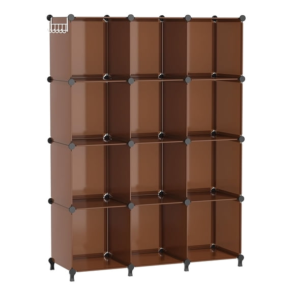 Cocoa Brown Stackable Plastic Cube Storage Shelves for Bedroom Home Closet Organization