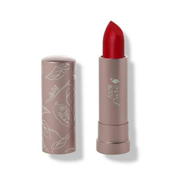 100% PURE Cocoa Butter Matte Lipstick Full Stay All Day Coverage Lasting Moisturizing & Softening Natural Lip Color for All Skin Tones Vegan Fruit Pigmented Nopal (Neutral Deep Vibrant Ruby) - 0.15 oz