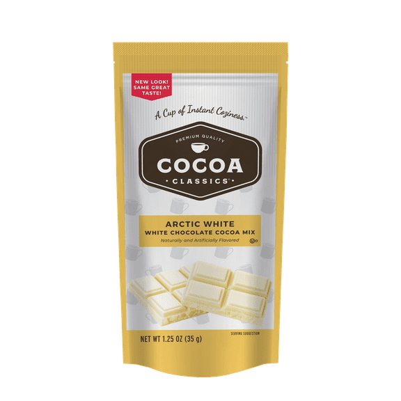 Cocoa Classics Arctic White Cocoa Mix, Hot Chocolate, Made with Nonfat Milk, Just Add Hot Water, Make Hot or Iced Cocoa, Gluten Free, 1, 1.25oz Packet