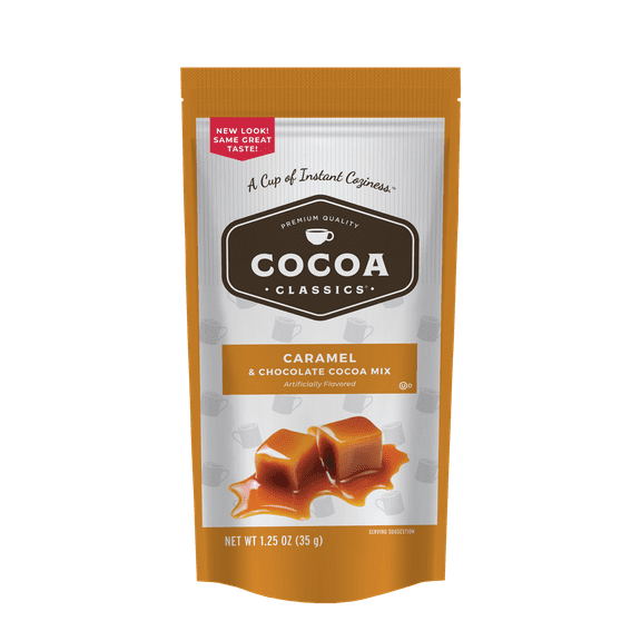 Cocoa Classics Caramel Cocoa Mix Hot Chocolate Made with Nonfat Milk Just Add Hot Water Make Hot or Iced Cocoa Gluten Free & Kosher Dairy Friendly 1, 1.25oz Packet