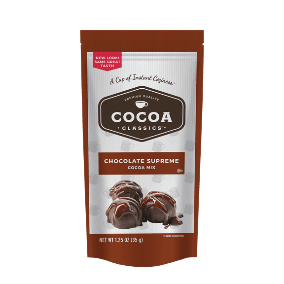 Cocoa Classics Chocolate Supreme Cocoa Mix, Hot Chocolate, Made with Nonfat Milk, Just Add Hot Water, Make Hot or Iced Cocoa, Gluten Free & Kosher Dairy Friendly, 1, 1.25oz Packet