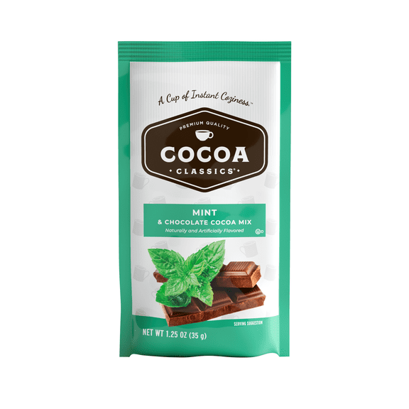 Cocoa Classics Mint Cocoa Mix, Hot Chocolate, Made with Nonfat Milk, Just Add Hot Water, Make Hot or Iced Cocoa, Gluten Free & Kosher Dairy Friendly, 1, 1.25oz Packet