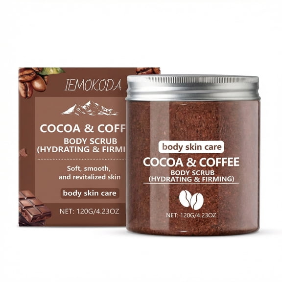 Cocoa & Coffee Body Scrub - Hydrating & Firming Exfoliating Sea Salt Scrub, Anti-Cellulite Treatment for Stretch Marks & Skin Tightening, Natural Body Skin Care, 4.23oz (120g)