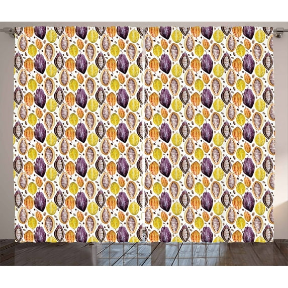 Cocoa Curtains 2 Panels Set, Watercolor Cocoa Beans Fruit Jungle Tropical Artistic Exotic Beverage Paintbrush Art, Window Drapes for Living Room Bedroom, 108W X 108L Inches, Multicolor, by Ambesonne