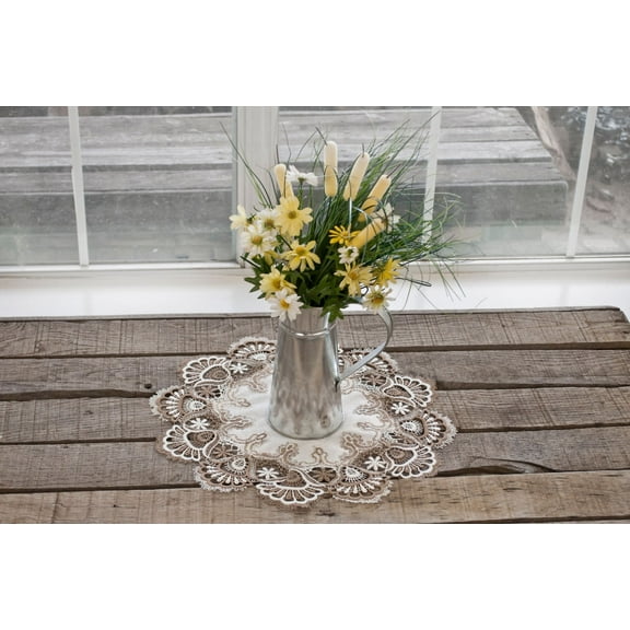 Cocoa Earth Tone and White Jacquard Placemat / Doily (14" x 21" / 15" Round)