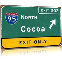 Cocoa Exit Only Metal Tin Signs Interstate 95 Vintage Metal Poster Highway Airport Directions Signs Garage Street Club Office Wall Decor 24x32 Inches