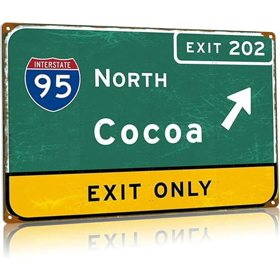 Cocoa Exit Only Metal Tin Signs Interstate 95 Vintage Metal Poster Highway Airport Directions Signs Garage Street Club Office Wall Decor 24x32 Inches