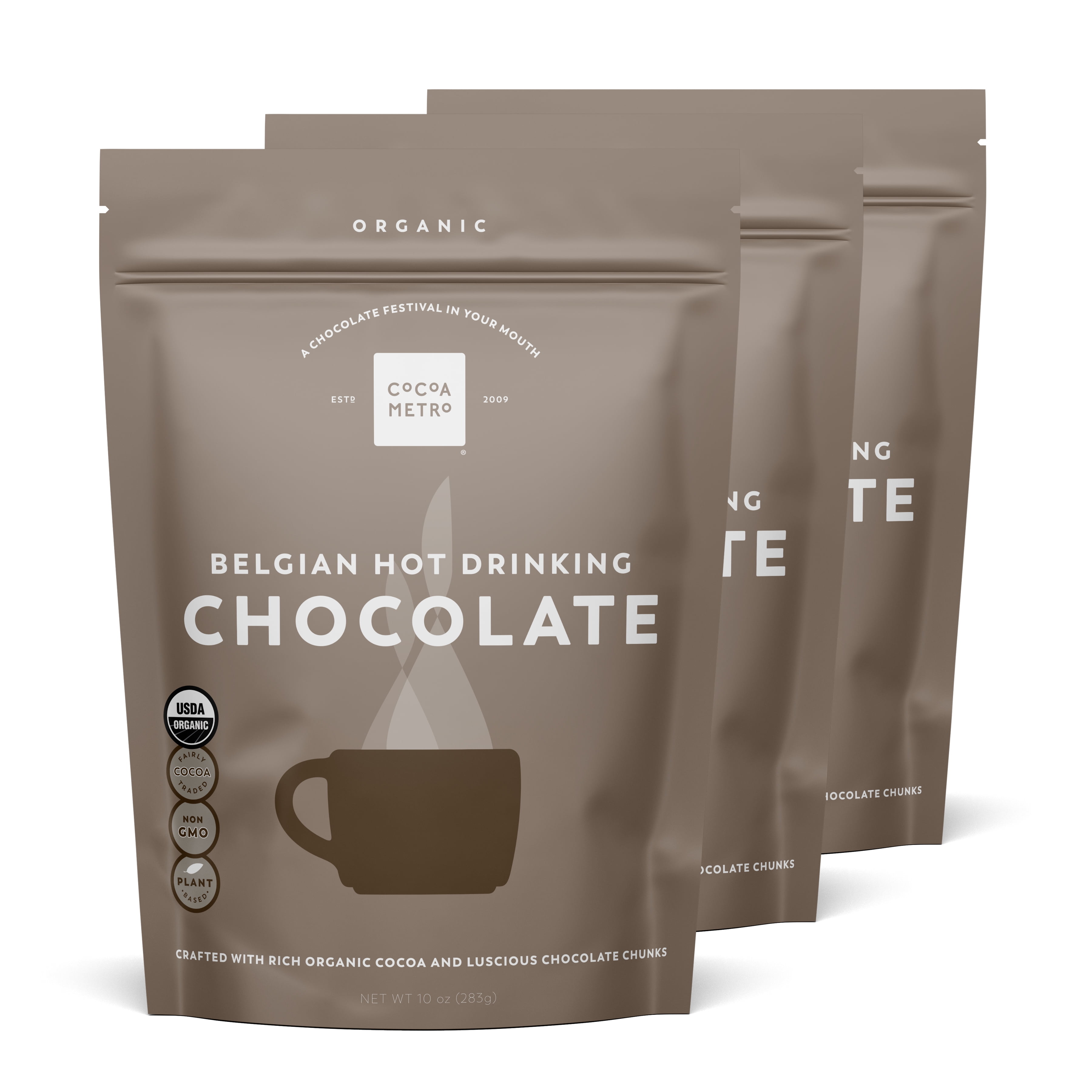 Cocoa Metro Organic Belgian Hot Drinking Chocolate (3 pack), 10 oz. pouches