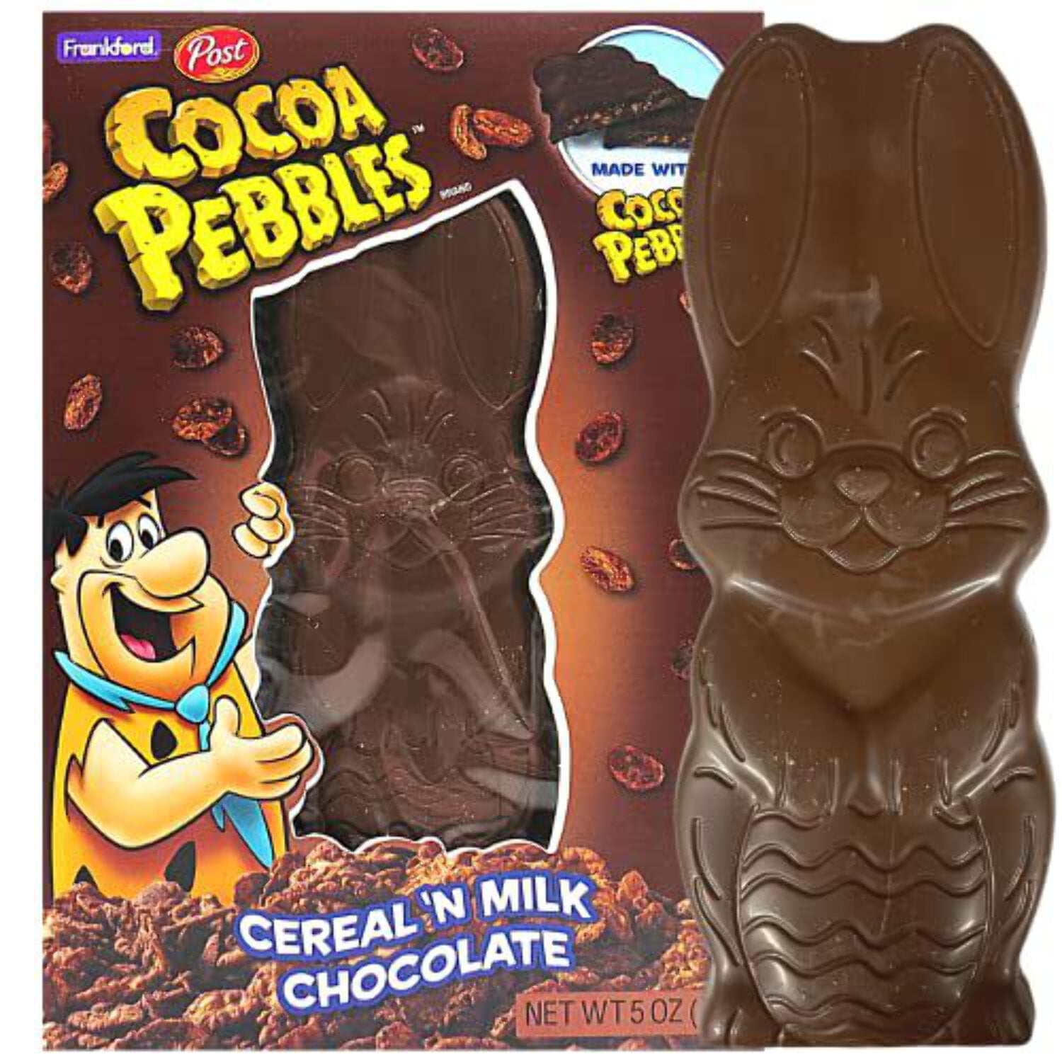 Cocoa Pebbles Cereal 'N Milk Chocolate Easter Bunny Candy Bar, Basket
