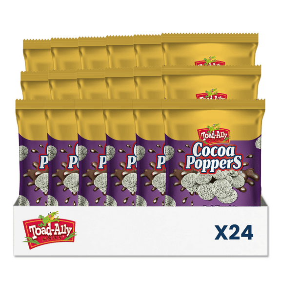 Cocoa Poppers Dark w/White - 3 oz x 24 ct. - Peg Bag - Dark with White Chocolate Drizzle - Delicious Gourmet Snack - Rich, Crunchy, and Sweet - Perfect Treat for Gifting, Sharing, or Savoring