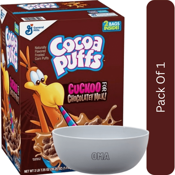Cocoa Puffs Chocolate Breakfast Cereal, 39.25 oz. with white bowl by OMA