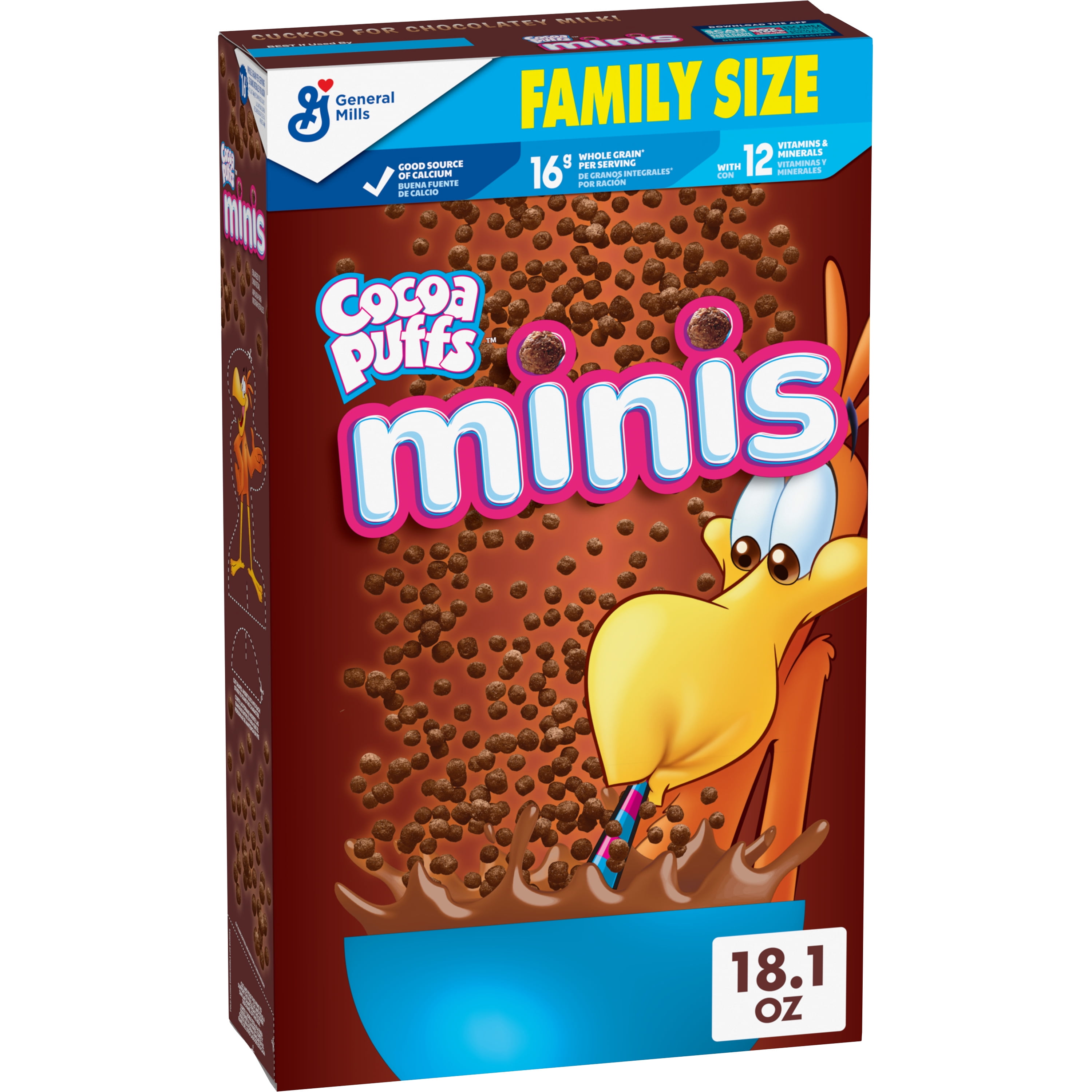 Cocoa Puffs Minis Chocolatey Breakfast Cereal, Made with Whole Grain, Family Size, 18.1 oz