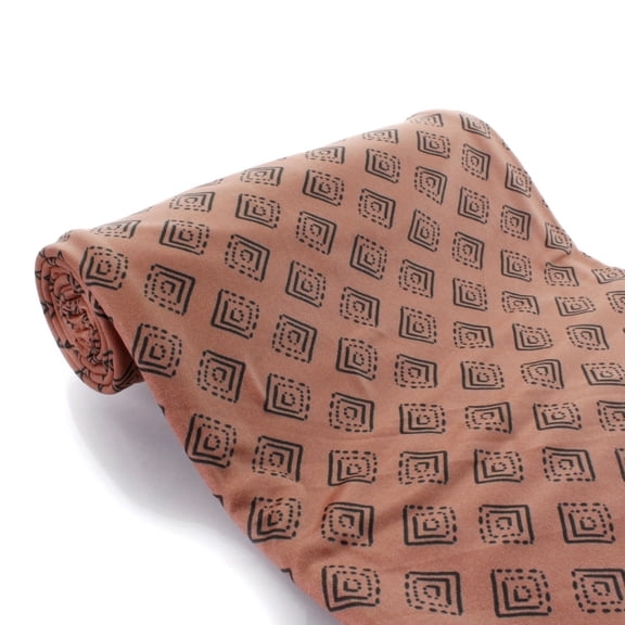 Cocoa and Black Diamond Boho DBP Fabric - Double Brushed Polyester 4 Way Stretch -  1/2 yard