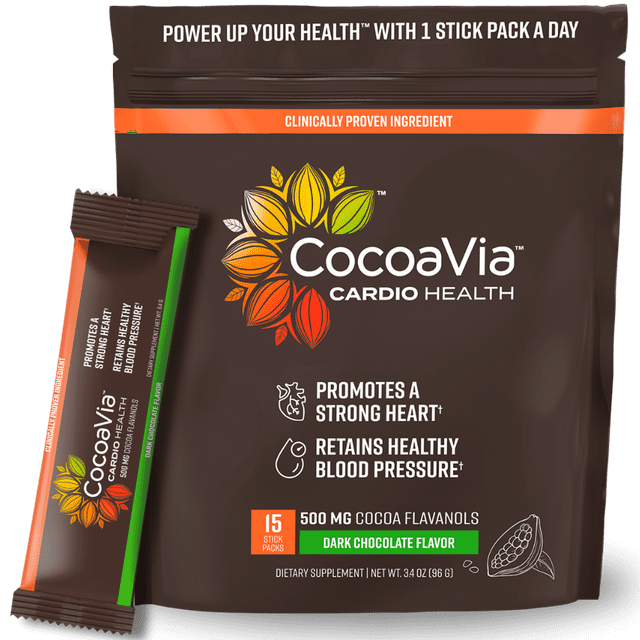 CocoaVia Cardio Health Cocoa Powder Stick Packs, 15 Servings, 500mg