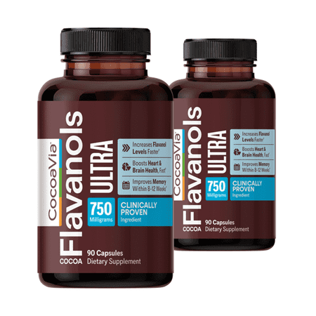 CocoaVia Ultra 750mg Cocoa Flavanols, Heart, Memory & Brain Support Supplement, 60-Day Supply (180 Count)