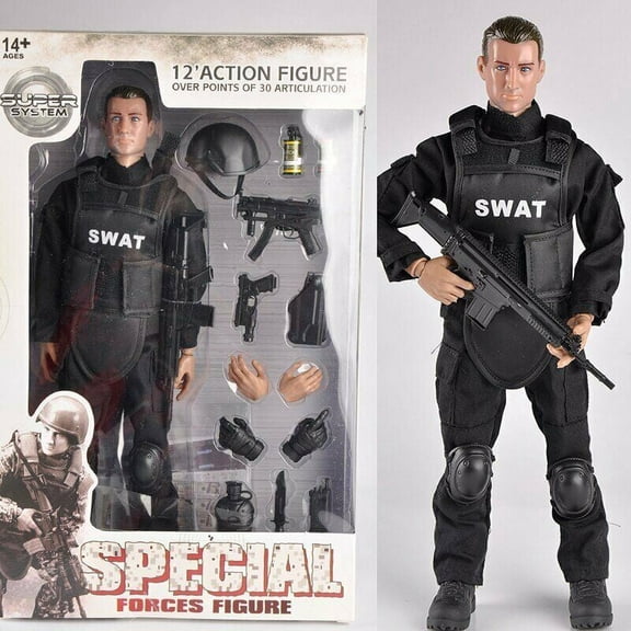 Cocobaby 12" Scale 1/6 Soldier SWAT Black Uniform Model Toys Military Army Suit 12'' Figure Doll DIY Toys Xmas Gift