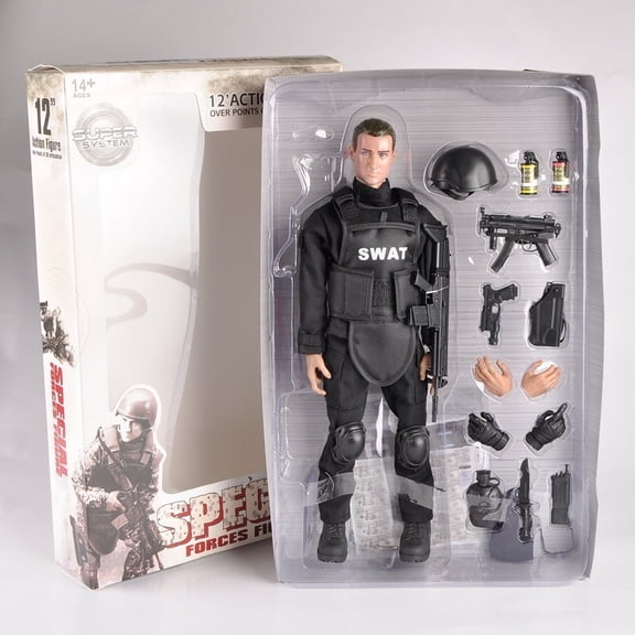 Cocobaby 12" Scale 1/6 Soldier SWAT Black Uniform Model Toys Military Army Suit 12'' Figure Doll DIY Toys Xmas Gift