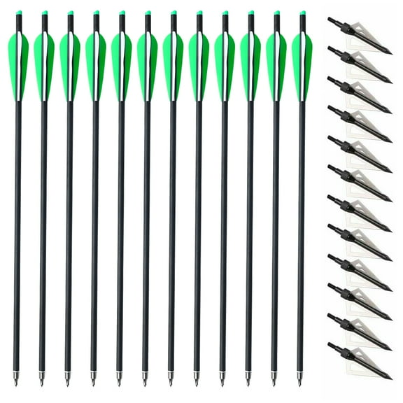Cocobaby 12Pcs 20'' Carbon Crossbow Bolts Arrows OD 8.8mm & 12Pcs 100 Grain Arrowhead Set