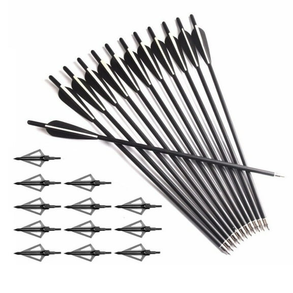 Cocobaby 12x 20" Carbon Crossbow Bolts arrows + 12x 100 grain Broadheads Target Hunting