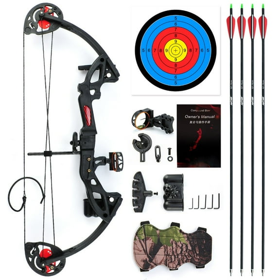 Cocobaby 15-29lbs Compound Bow Kit W/4pcs Arrows Right Hand Target Practice Hunting Youth