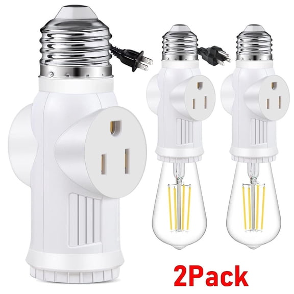 Cocobaby 2Pack 2/3 Prong Light Socket Outlet E26 E27 Light Socket to Plug Adapter Convert