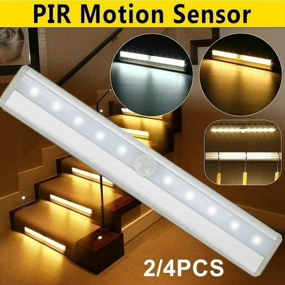 Cocobaby 2Pcs 10 LED Light PIR Motion Sensor Lamp lighting Night Light Battery Powered Cabinet Closet Light-Warm white