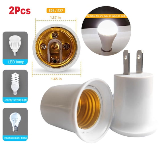 Cocobaby 2Pcs E26/E27 Light Socket to Plug Adapter 2 Prong Light Bulb Outlet Adapter