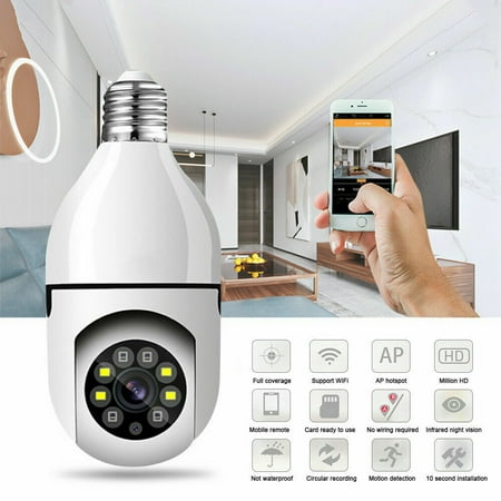Cocobaby 360° HD Bulb Camera WiFi Smart IR Night Camera Panoramic Home Security Monitor-White