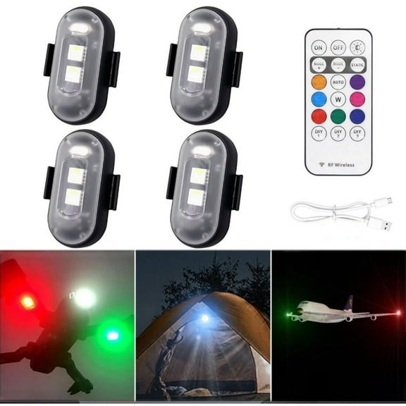 Cocobaby 4PCS Wireless RGB LED Strobe Lights with Remote Control, 8 Colors USB Charing
