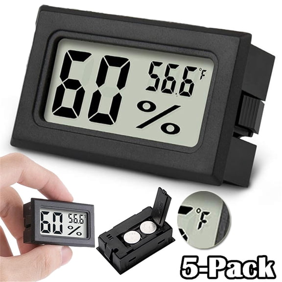 Cocobaby 5 Pack Mini Digital Temperature Humidity Meters Gauge, Indoor Thermometer Hygrometer Fahrenheit for Greenhouse, Garden