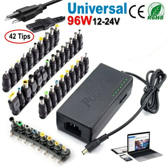 Cocobaby 96W Universal Power Supply Charger for Laptop & Notebook 12-24V Power w/ 42 Tips