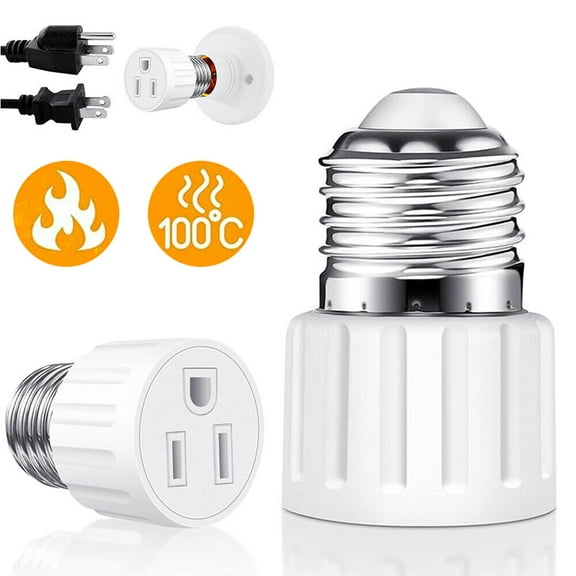 Cocobaby Light Socket to Plug Adapter 3 Prong E26/ E27 Light Bulb Outlet Adapter Screw in