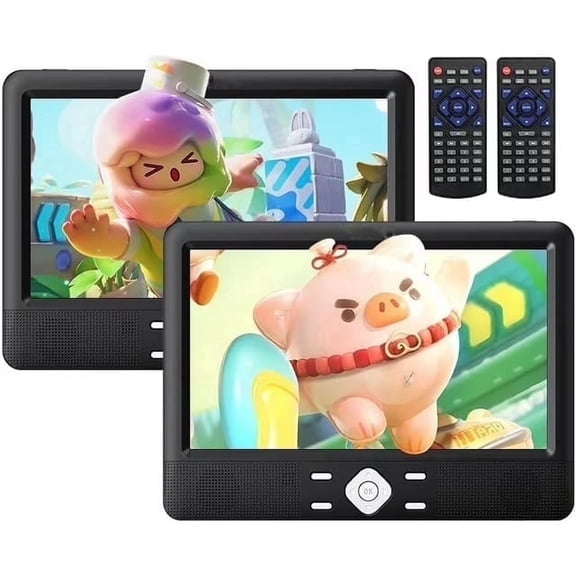 CocoBear 10.5" Dual Screen Portable DVD Player for Car, 1080P HD, 2-Pack, Rechargeable Battery, USB/SD Support, Region Free, AV Input/Output, Mount Brackets & Remote Included