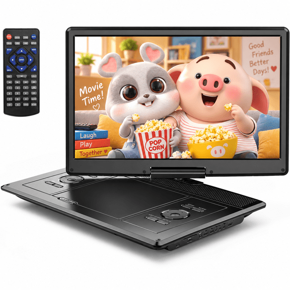 CocoBear 15.5" Portable DVD Player for Car with Swivel Screen, Built-in Battery 4-6H, 270 Rotation, Car Charger Included, Kids Travel Entertainment Player Black