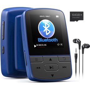 CocoBear MP3 Player with Bluetooth 5.3, 64GB Portable Music Player with Clip, HiFi Sound, FM Radio, Earphones Included, Blue