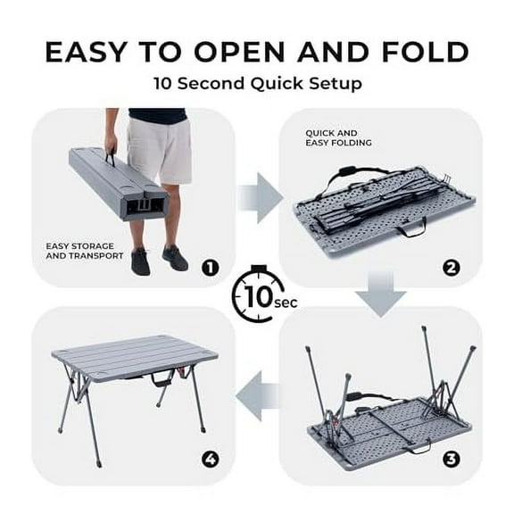 Cococabana X Camphor Portable Folding Table with Adjustable Shoulder Strap for Camping, Tailgating, Picnic, RV - Roll Up Design, Quick Setup, Compact Size, Heavy-Duty, Scratch & St