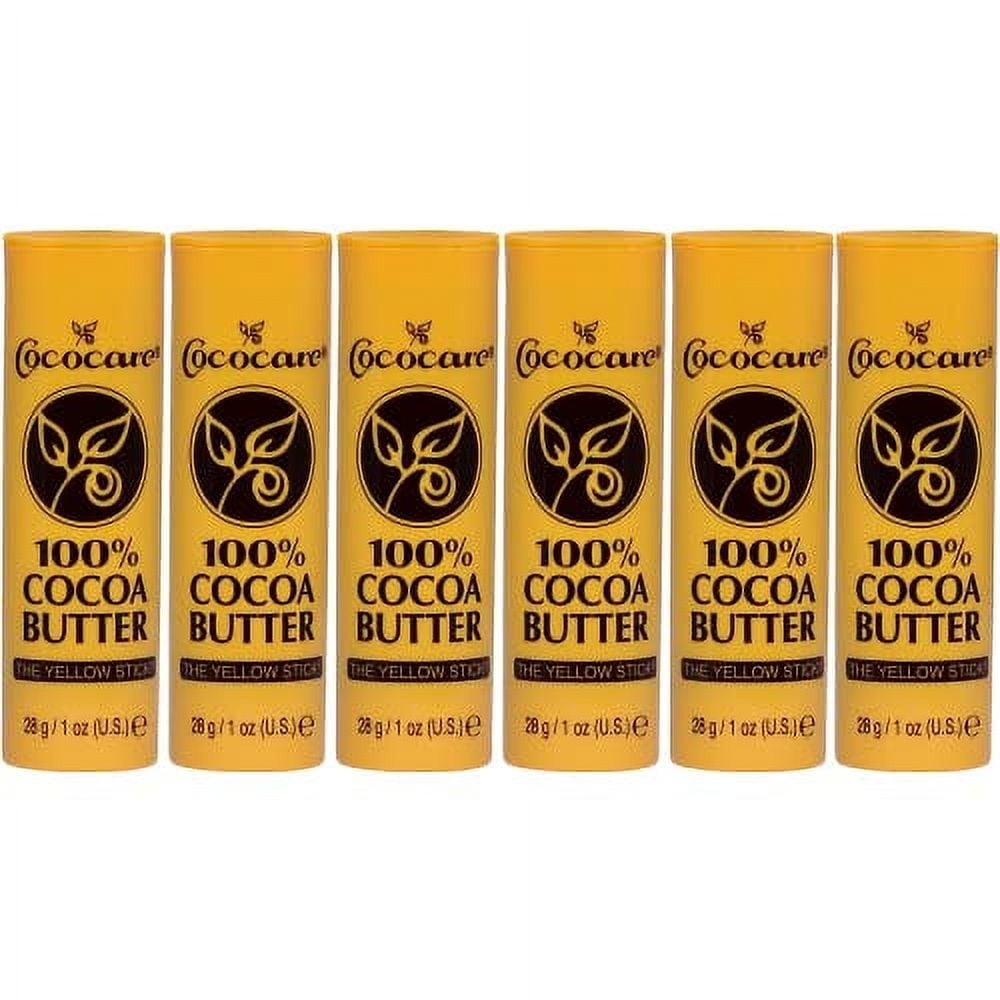Cococare 100% Cocoa Butter Stick - All-Natural Cocoa Butter Emollient for Ultimate Skin Hydration & Protection - The Yellow Stick - (6 Pack)
