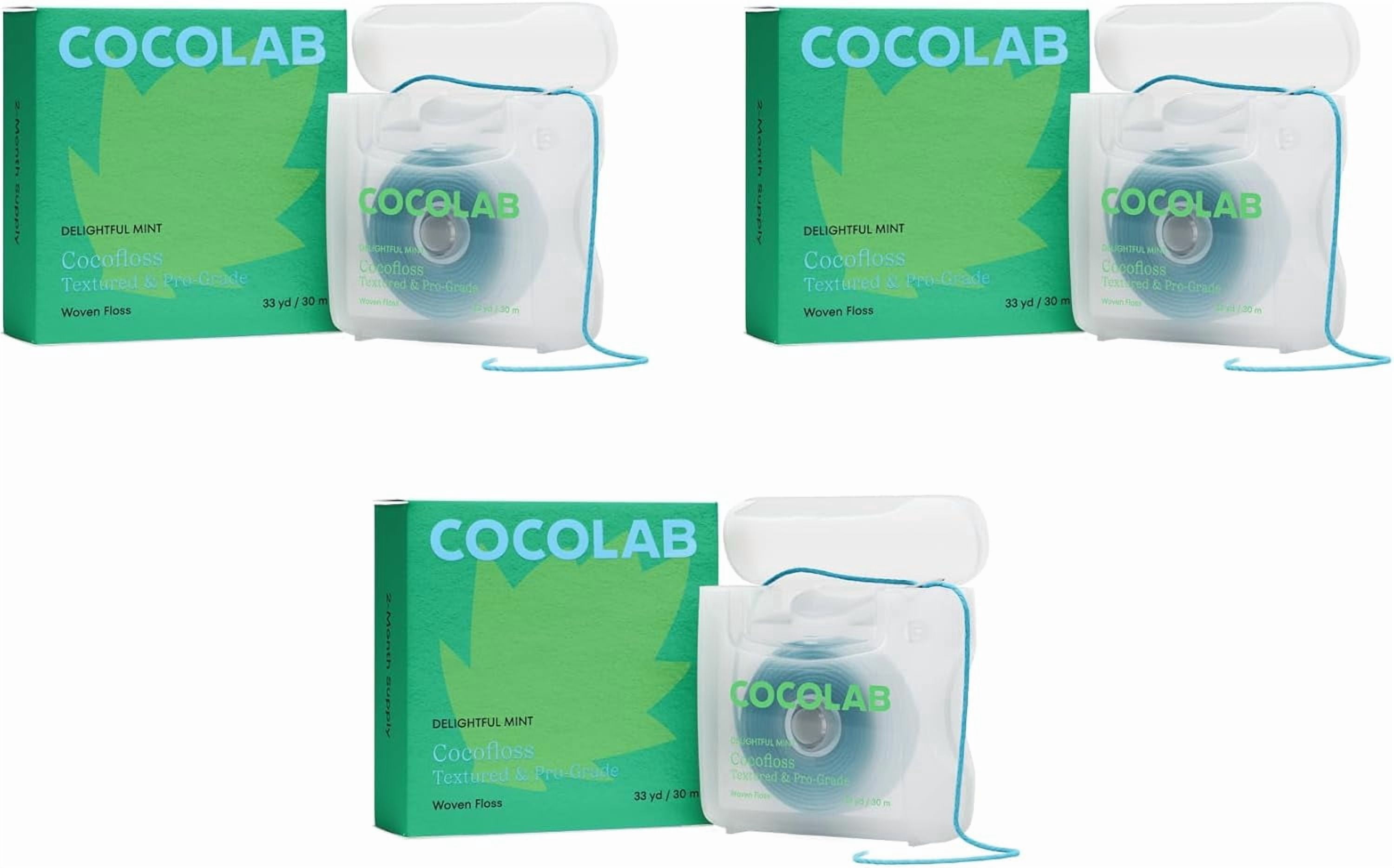 Cocofloss Woven Dental Floss Dentist-Designed Oral Care Mint Waxed Expanding Vegan Kid-Friendly String Floss with Coconut Oil 3 Spools (33 yd Each)