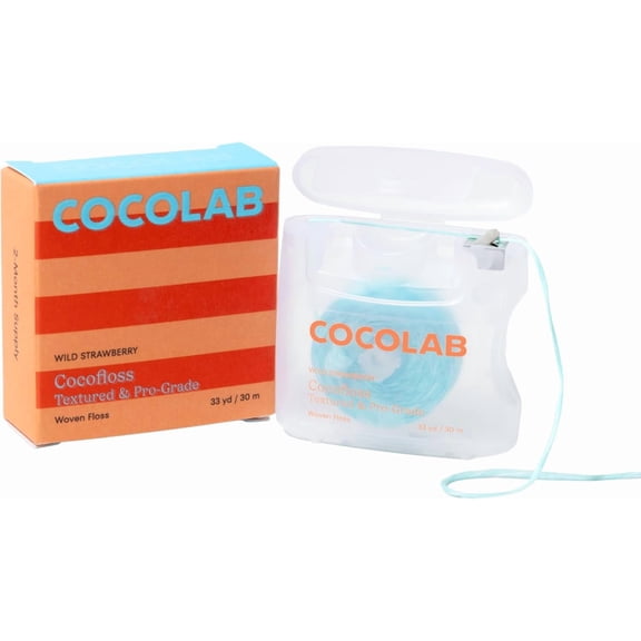 Cocofloss Woven Dental Floss Dentist-Designed Oral Care Strawberry Scent Waxed Expanding Kid-Friendly String Floss with Coconut Oil 1 Spool (33 yd)