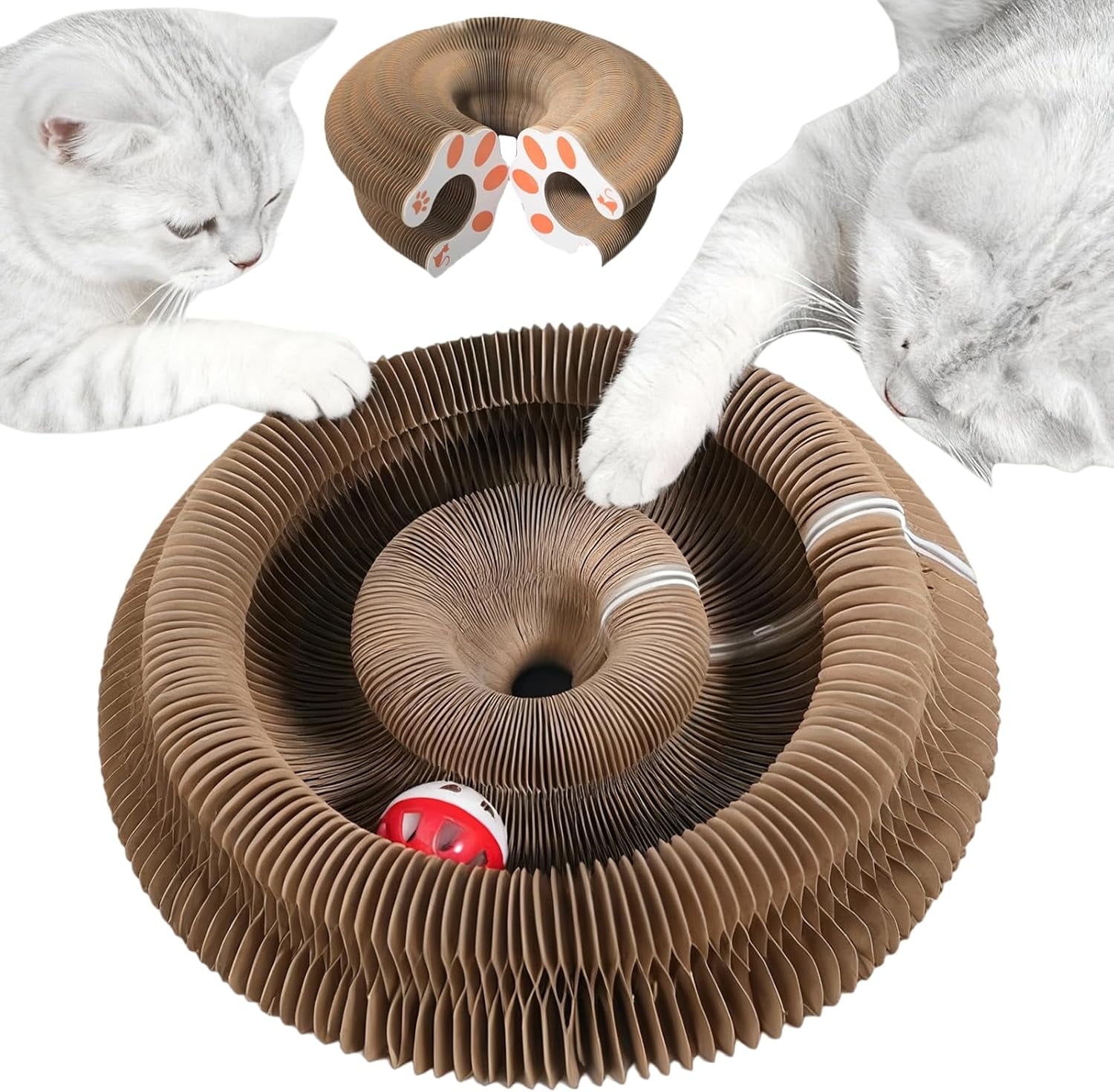 Cocogato Cat Toy, Ball for Cats, Flexible & Foldable Scratcher Cardboard with Bell-Ball, Interactive Toy for Claw Grinding Physical Exercise & Track Adventure (1pc)