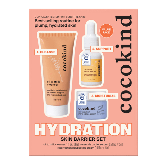 Cocokind 3-Step Hydration Skin Barrier Set for Plump, Hydrated Skin, All Skin Types