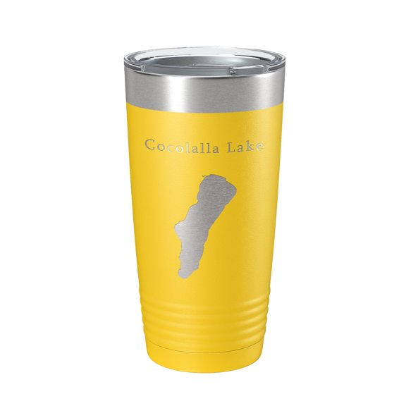 Cocolalla Lake Map Tumbler Travel Mug Insulated Laser Engraved Coffee Cup Idaho 20 oz Yellow