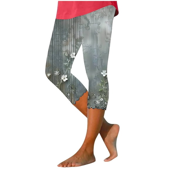 Chiccall Graphic Capri Pants for Women 2025 Summer Cropped High Waist Yoga Pants Soft Stretchy Leggings Casual Workout Gym Pants with Pockets